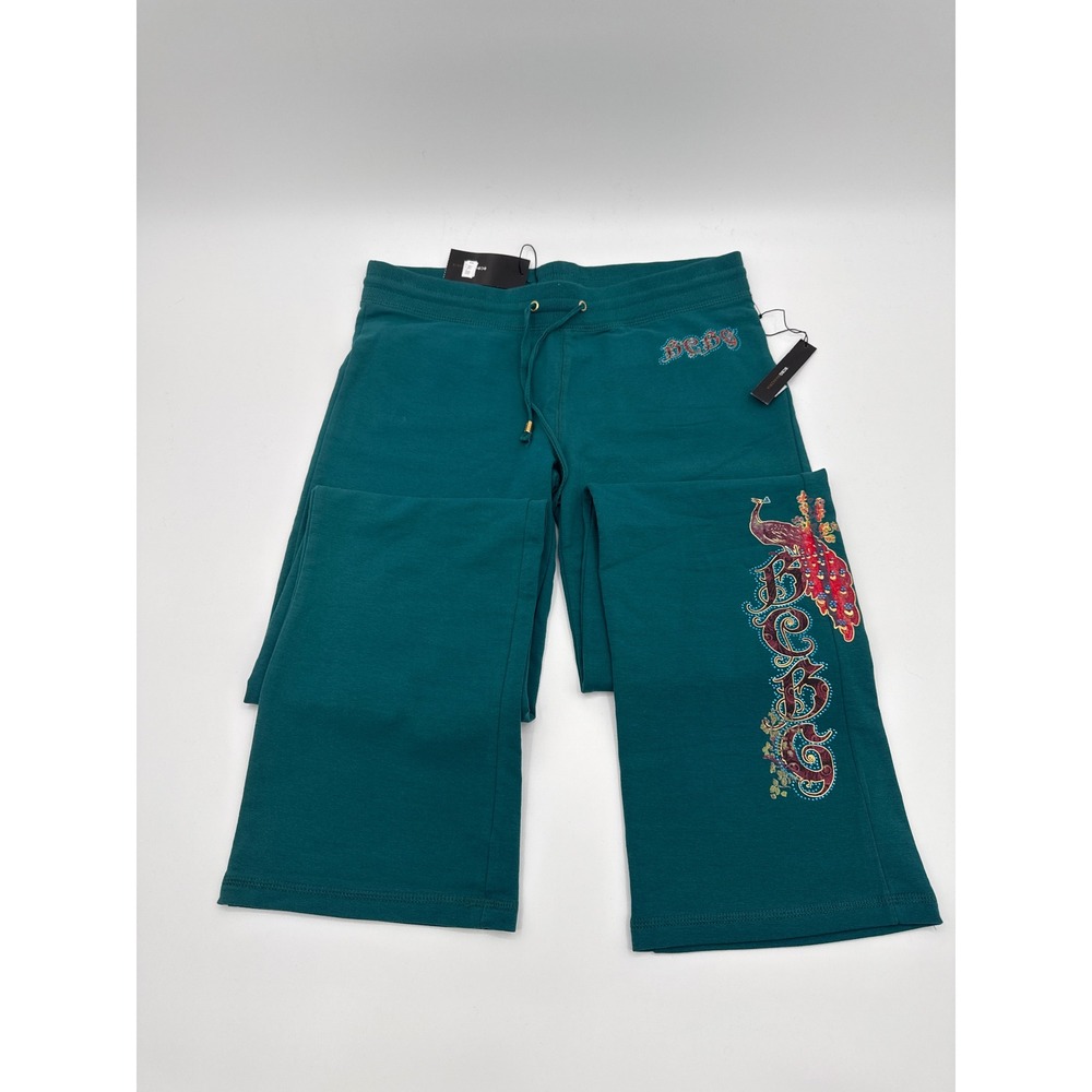 BCBGMaxAzria Women Shrub Green Peacock Graphic Wide Leg Sweatpants BC13742-P L